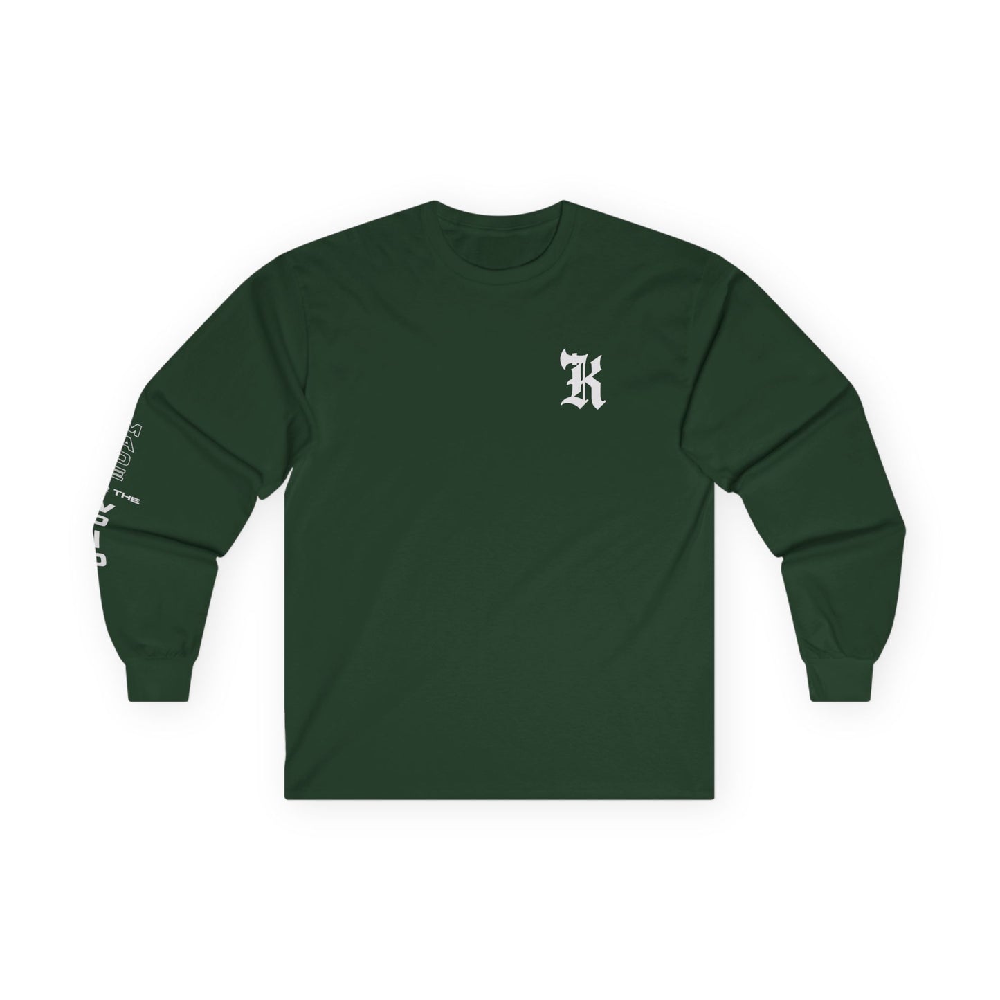 Gothic Letter K long sleeve tee | Small Chest Logo, Sleeve Lettering