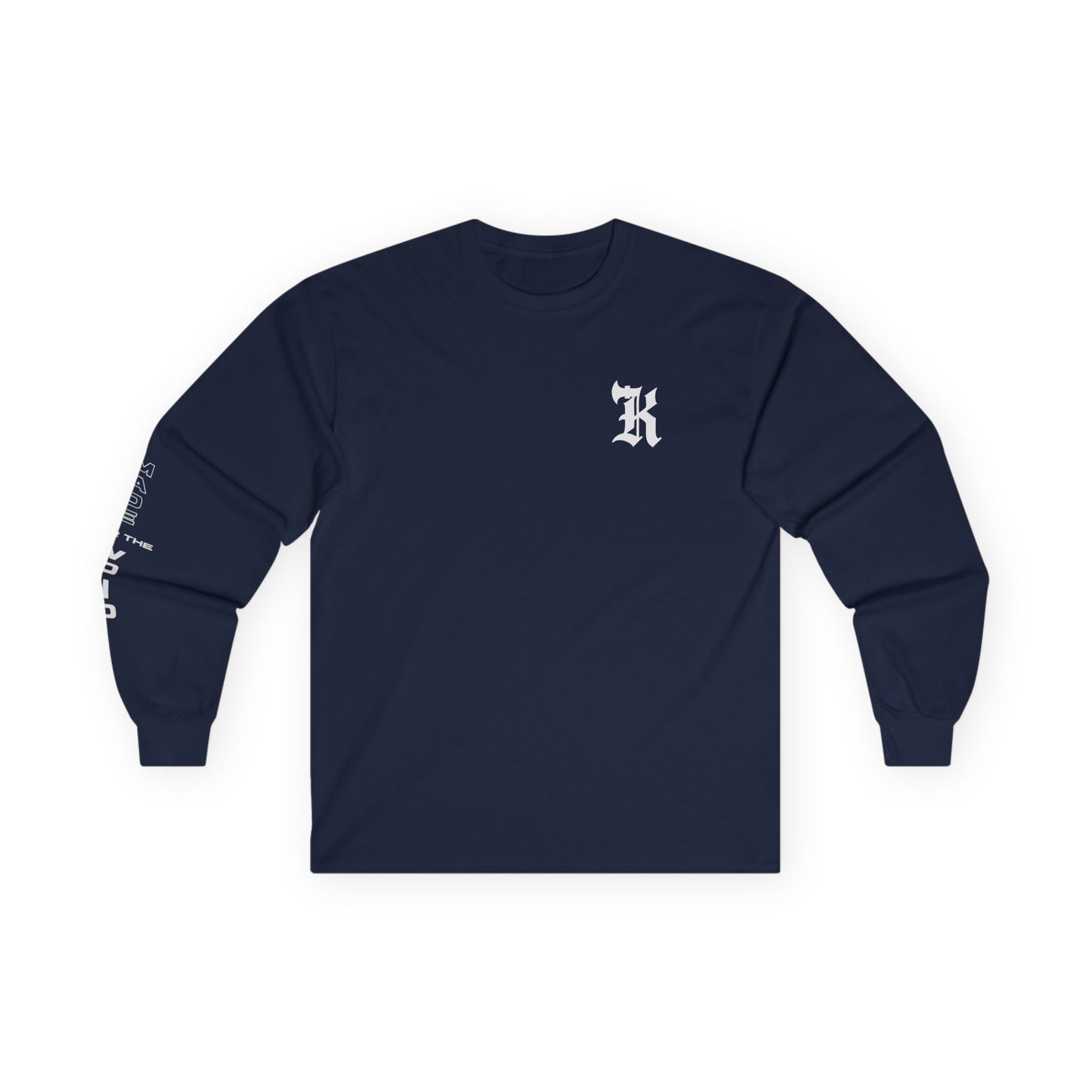 Gothic Letter K long sleeve tee | Small Chest Logo, Sleeve Lettering