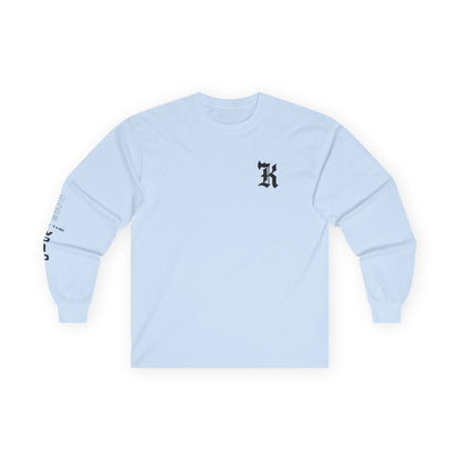 Gothic Letter K long sleeve tee | Small Chest Logo, Sleeve Lettering