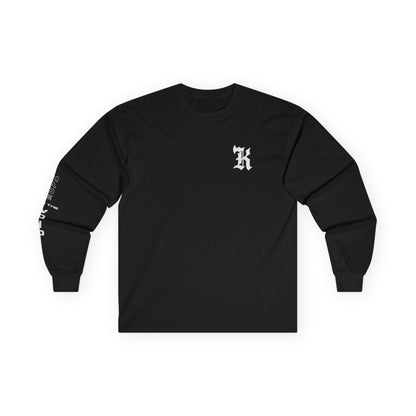 Gothic Letter K long sleeve tee | Small Chest Logo, Sleeve Lettering