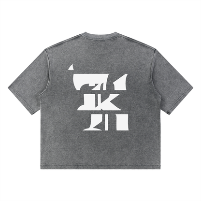 KHRIOUIT // Grey heavyweight cotton tee, matte white geometric backprint, architectural specimen