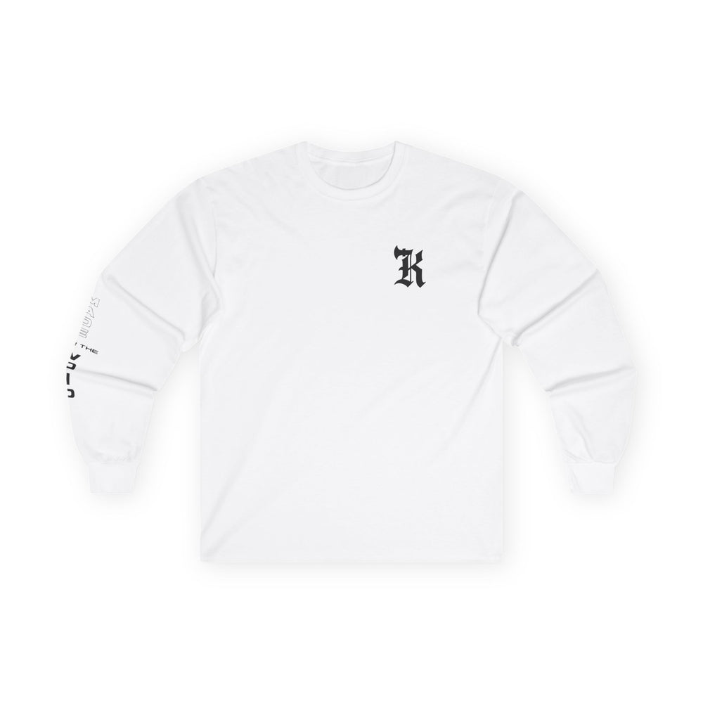 Gothic Letter K long sleeve tee | Small Chest Logo, Sleeve Lettering