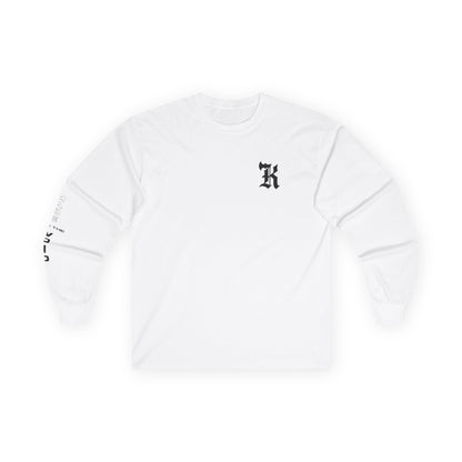 Gothic Letter K long sleeve tee | Small Chest Logo, Sleeve Lettering