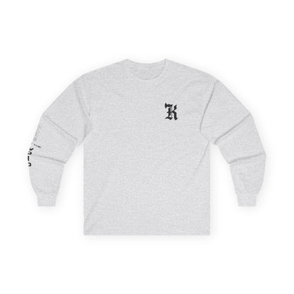 Gothic Letter K long sleeve tee | Small Chest Logo, Sleeve Lettering