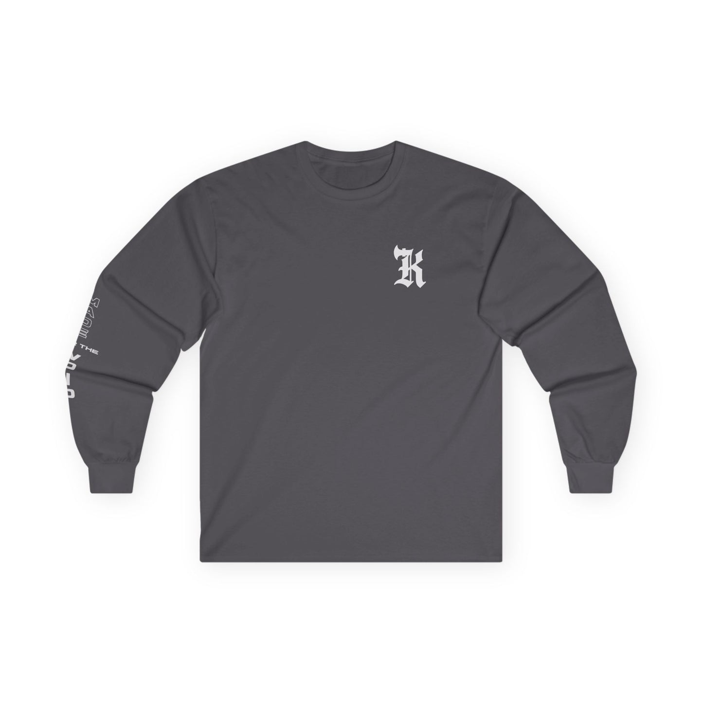 Gothic Letter K long sleeve tee | Small Chest Logo, Sleeve Lettering
